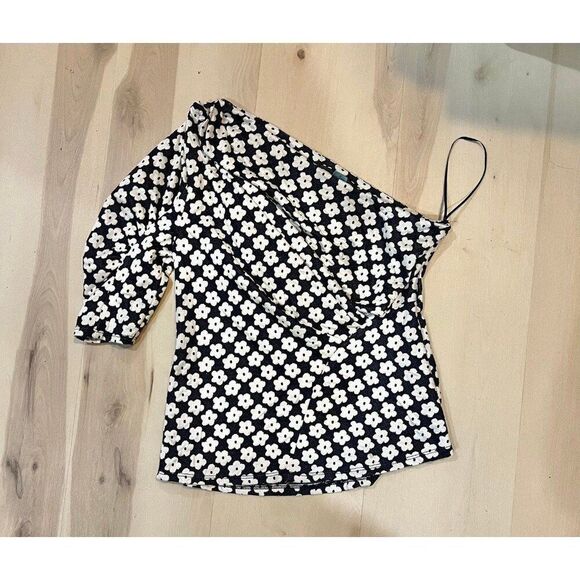 Anthropologie NWT Eva Franco Black White Retro Jacquard Daisy Floral Top - Picture 3 of 9